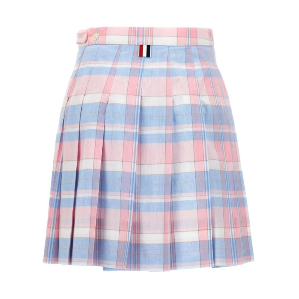 Thom Browne Women's Blue Pink Check Pleated Skirt Size 42 IT - Picture 1 of 5